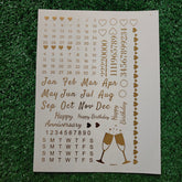 CALENDER AND GLASS SYMBOL A4 EMBOSS STICKER SHEET